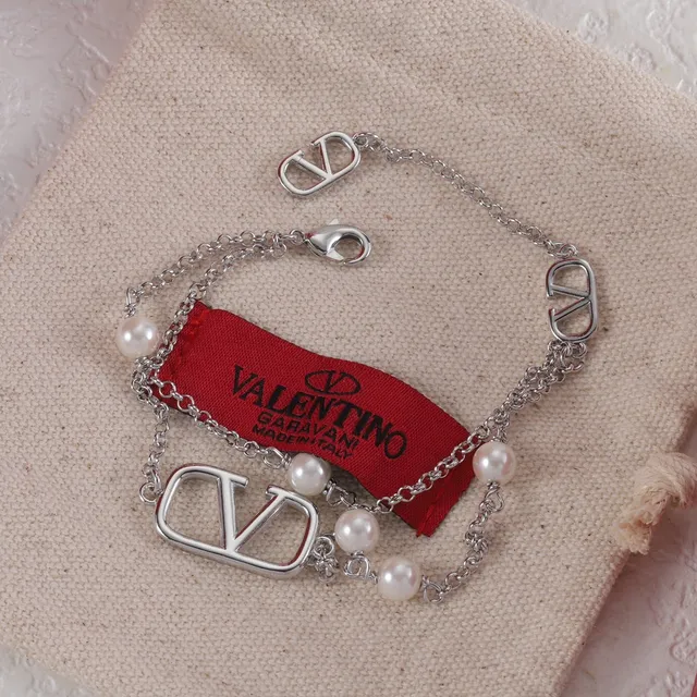 Valentino VLogo Pulseira de Corrente Dupla com Pérolas 4