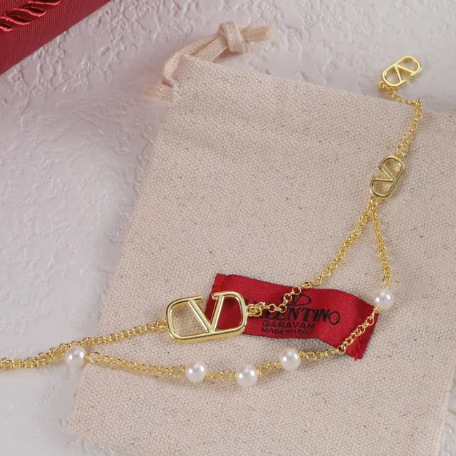 Valentino VLogo Pulseira de Corrente Dupla com Pérolas 5