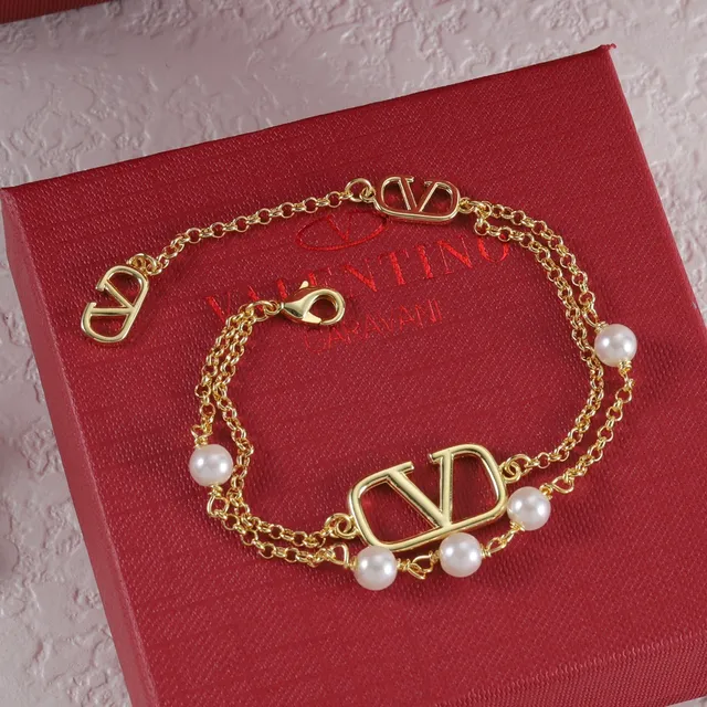 Valentino VLogo Pulseira de Corrente Dupla com Pérolas 6