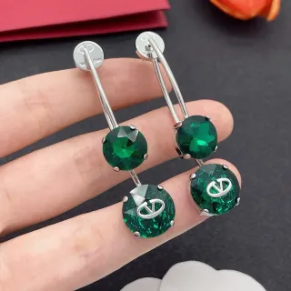 Valentino VLogo Double-Stone Emerald Green Crystal Earrings