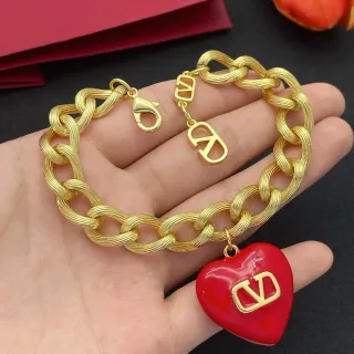 Valentino VLogo Heart Red Enamel Gold-Tone Chain Bracelet