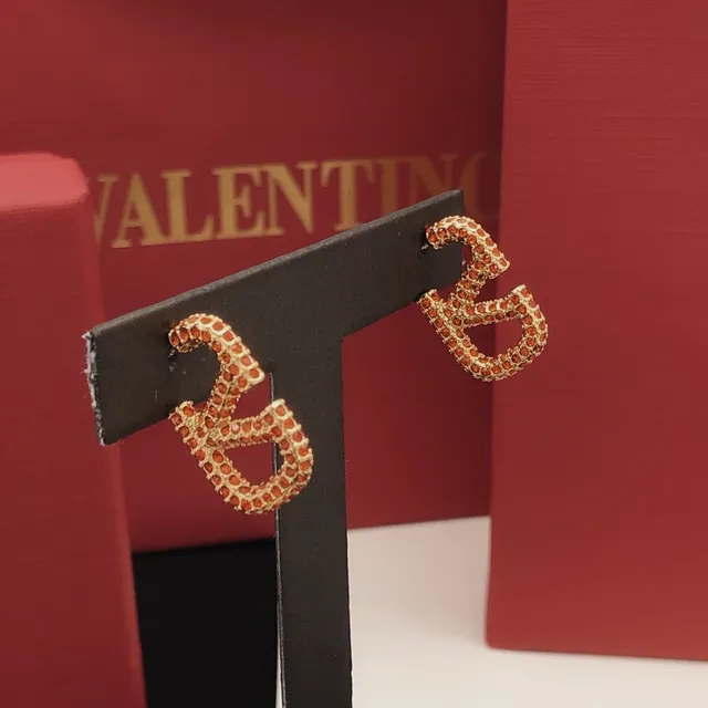 Valentino VLogo Pavé Cristal Orange Or en ton Boucles d'oreilles à clous 2