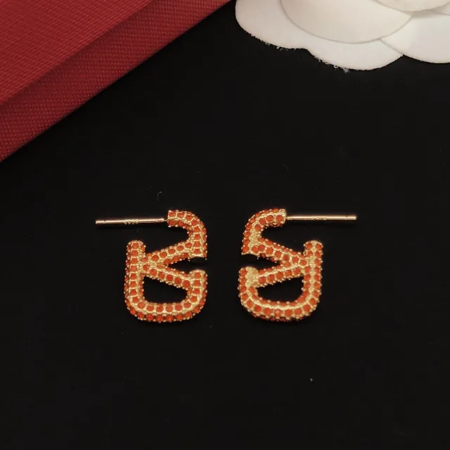 Valentino VLogo Pavé Cristal Orange Or en ton Boucles d'oreilles à clous 7