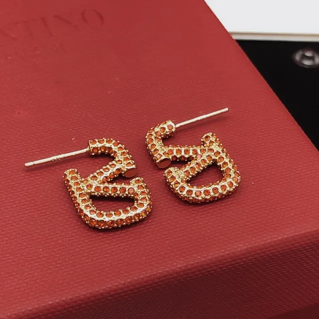 Valentino VLogo Pavé Cristal Orange Or en ton Boucles d'oreilles à clous 8