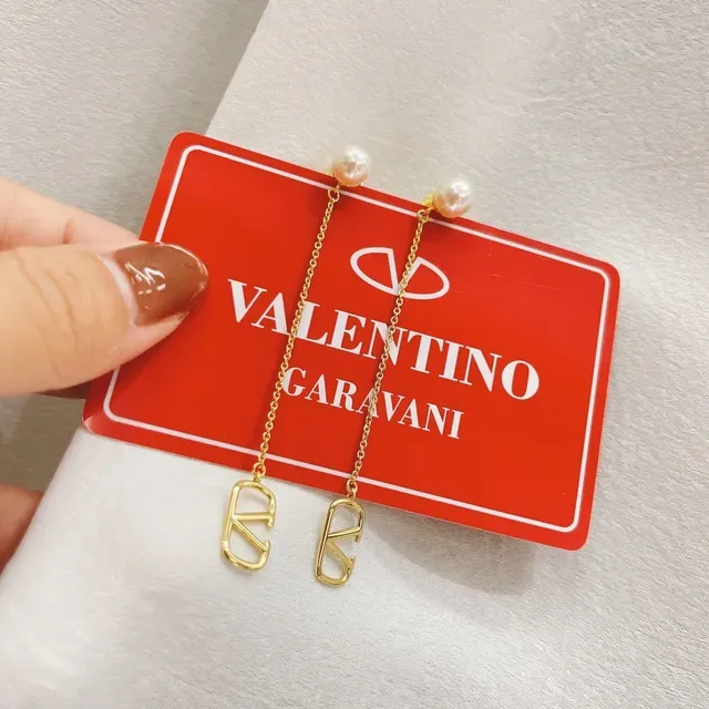 Valentino VLTN Pearl Stud Chain Dangling Earrings 3
