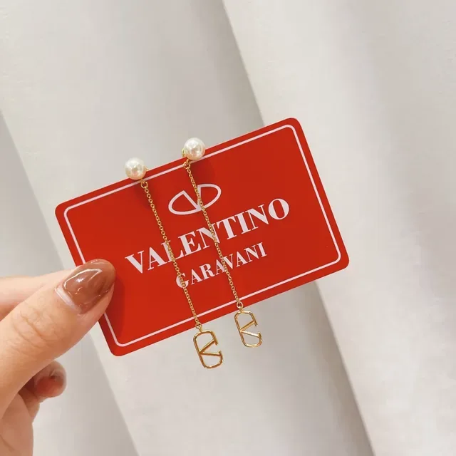 Valentino VLTN Pearl Stud Chain Dangling Earrings 5