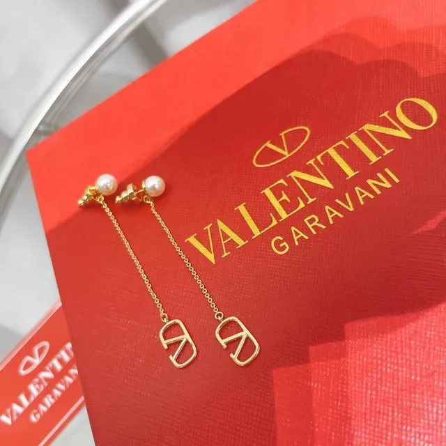 Valentino VLTN Pearl Stud Chain Dangling Earrings 9