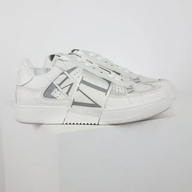 Valentino VLTN Sneakers Blanc Gris Low-Top Cuir Granulé Lifestyle 3