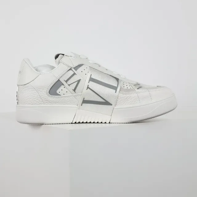 Valentino VLTN Sneakers Blanc Gris Low-Top Cuir Granulé Lifestyle 7