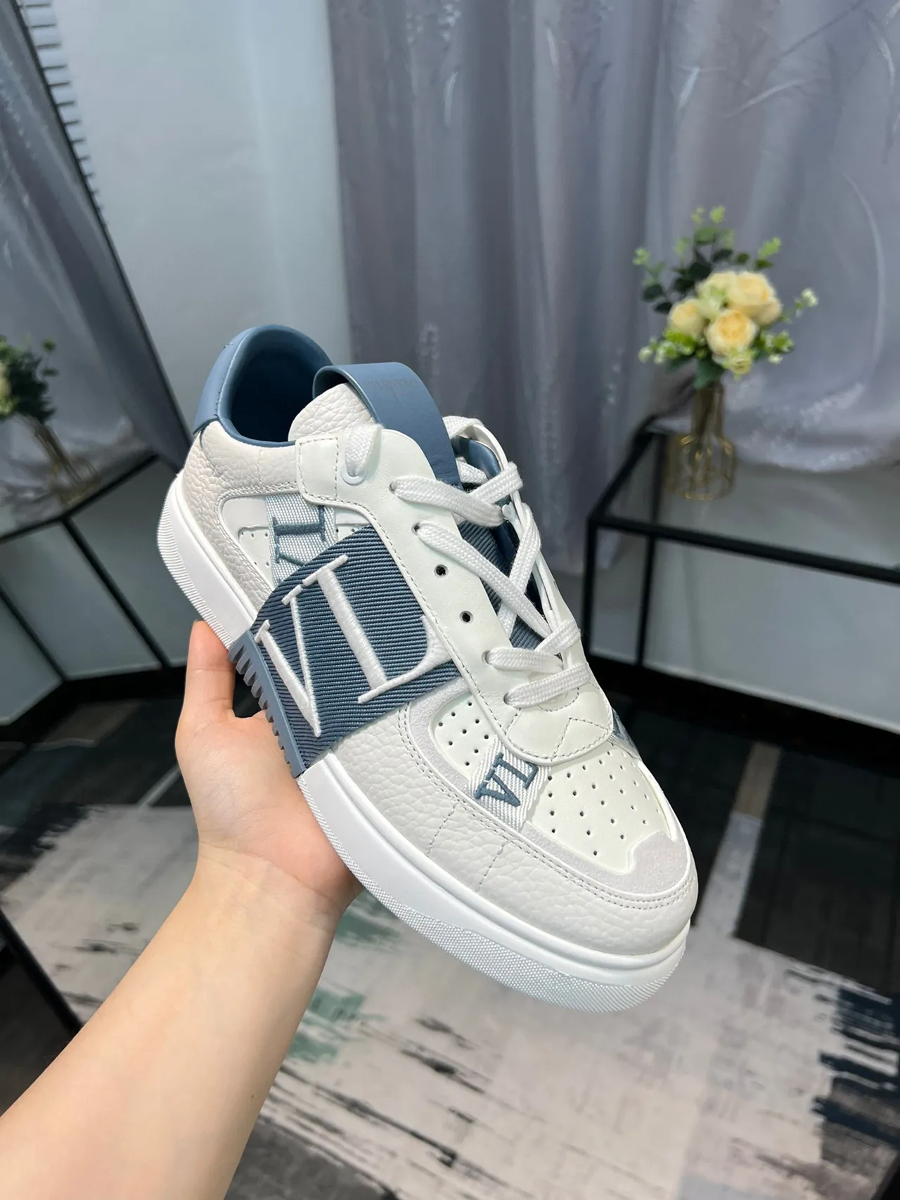 Valentino VLTN White and Light Blue Lifestyle Sneakers 6