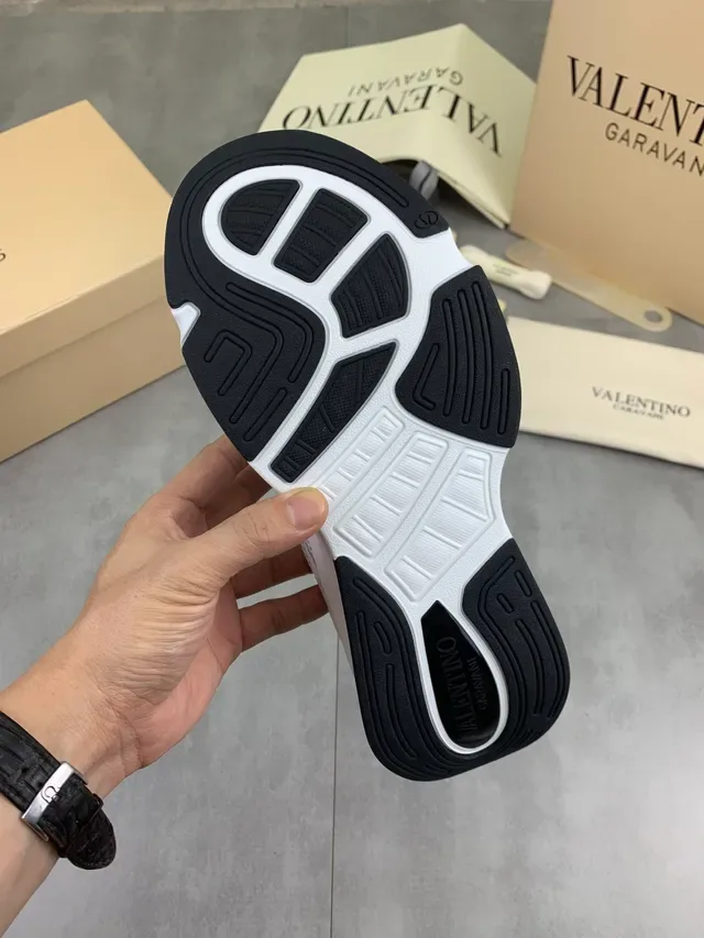 Valentino Brancas Pretas Malha E Recobrimento Sintético Construção Sola Esculpida Chunky Sneakers 2