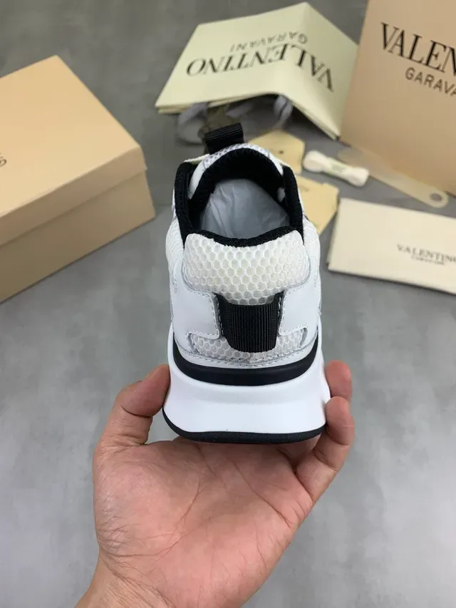 Valentino Brancas Pretas Malha E Recobrimento Sintético Construção Sola Esculpida Chunky Sneakers 3