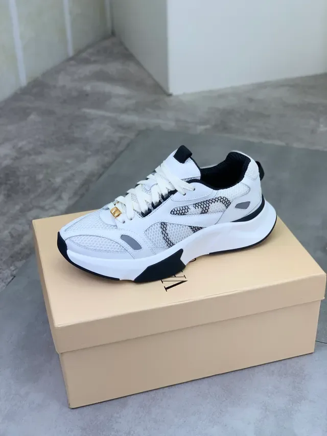 Valentino Brancas Pretas Malha E Recobrimento Sintético Construção Sola Esculpida Chunky Sneakers 4