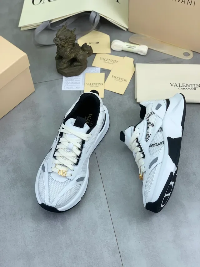 Valentino Brancas Pretas Malha E Recobrimento Sintético Construção Sola Esculpida Chunky Sneakers 5