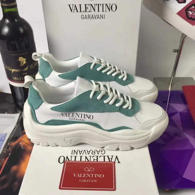 Valentino White Green Sculpted Sole Suede And Leather Panel Construction Chunky Sneakers 3