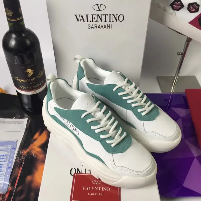 Valentino White Green Sculpted Sole Suede And Leather Panel Construction Chunky Sneakers 4