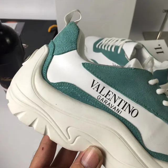 Valentino White Green Sculpted Sole Suede And Leather Panel Construction Chunky Sneakers 5