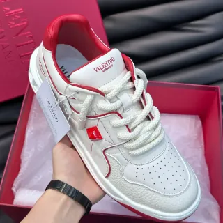 Valentino White Red Leather Pyramid Stud Lifestyle Sneakers
