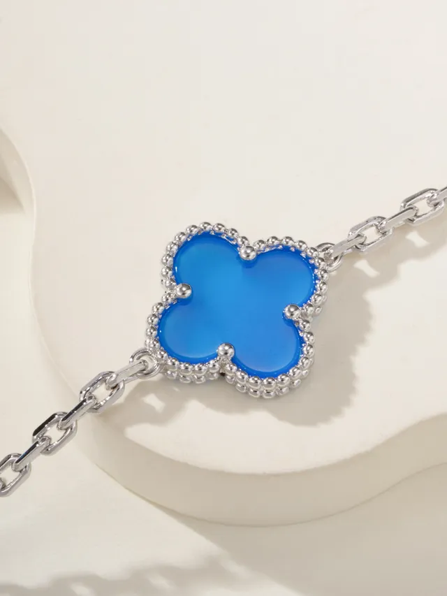 Van Cleef & Arpels ألعجمبرا خمسة أنماط مينا أزرق وفضي سوار 4