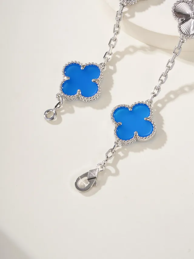 Van Cleef & Arpels ألعجمبرا خمسة أنماط مينا أزرق وفضي سوار 6