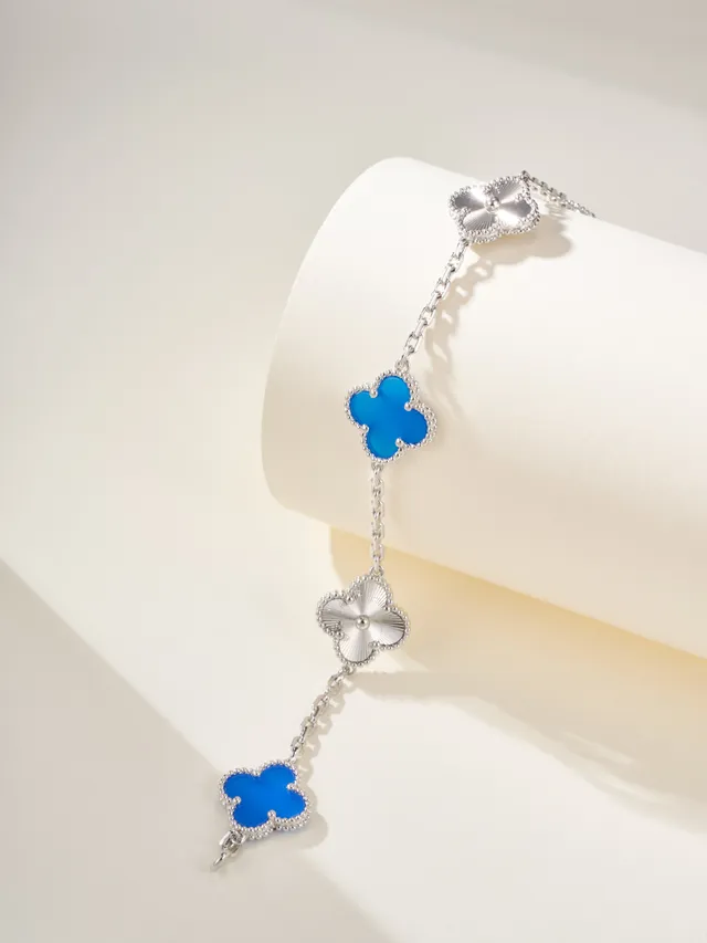 Van Cleef & Arpels ألعجمبرا خمسة أنماط مينا أزرق وفضي سوار 7