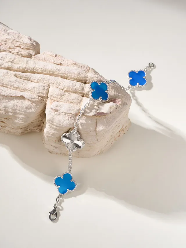 Van Cleef & Arpels ألعجمبرا خمسة أنماط مينا أزرق وفضي سوار 8