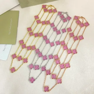Van Cleef & Arpels Alhambra Pink Enamel Four-Leaf Clover Chain Necklace