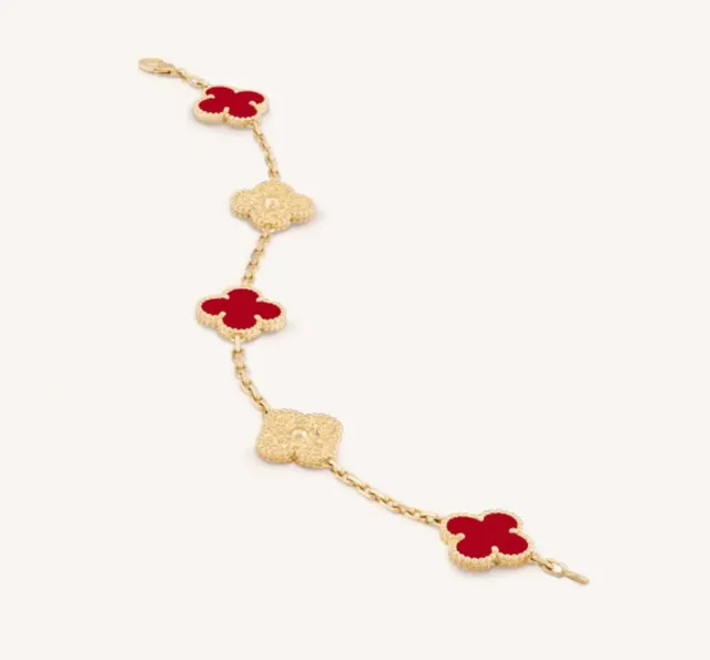 Van Cleef & Arpels Vintage Alhambra Five Motif vermelho e dourado pulseira 5