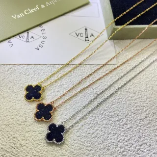 Van Cleef & Arpels Alhambra Blue Glitter Enamel Four-Leaf Clover Necklace