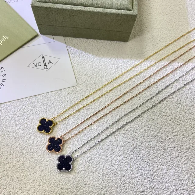 Van Cleef & Arpels Alhambra Blue Glitter Enamel Four-Leaf Clover Necklace 2
