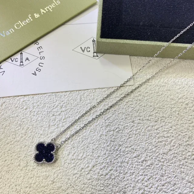 Van Cleef & Arpels Alhambra Blue Glitter Enamel Four-Leaf Clover Necklace 5