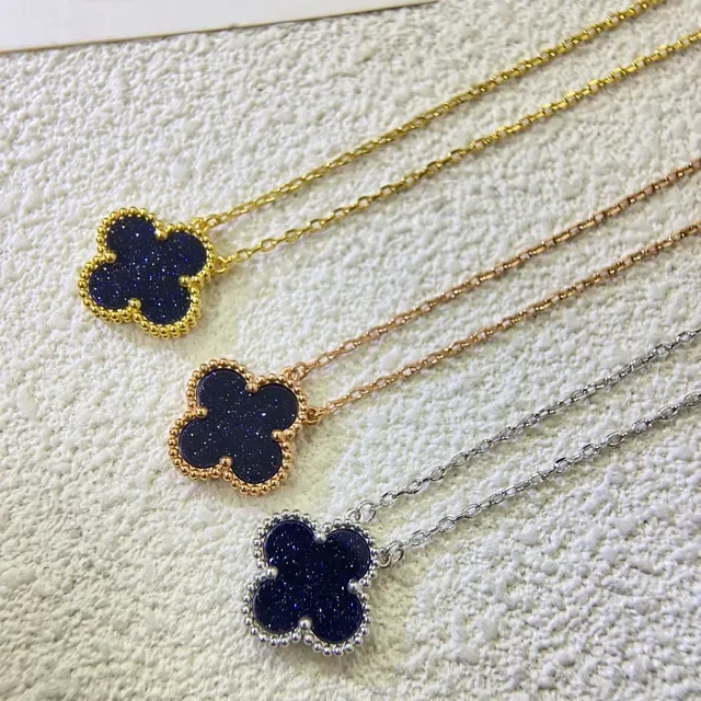 Van Cleef & Arpels Alhambra Blue Glitter Enamel Four-Leaf Clover Necklace 6