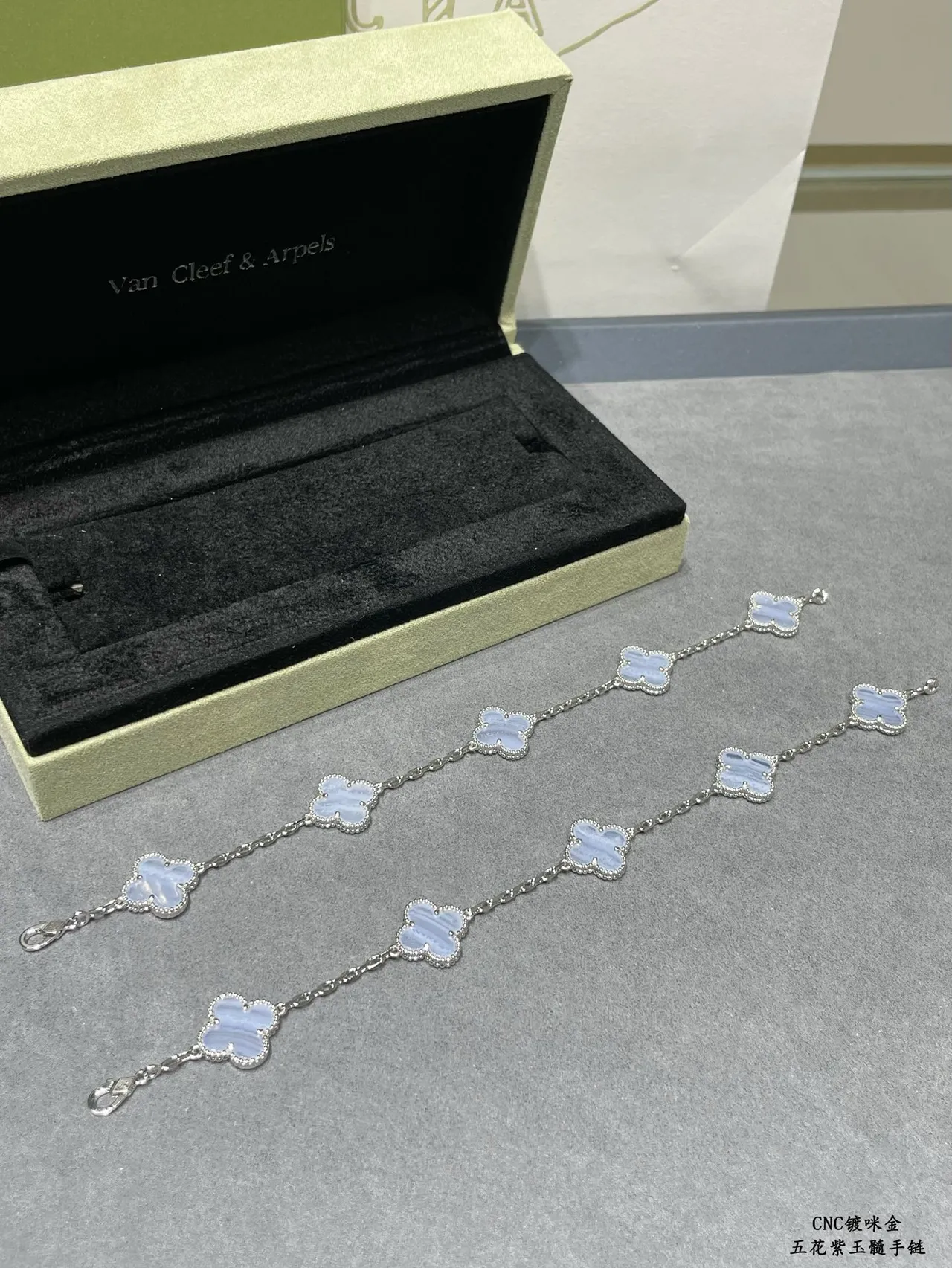 Van Cleef & Arpels Alhambra Five-Leaf Clover Light Blue Stone Bracelet 3
