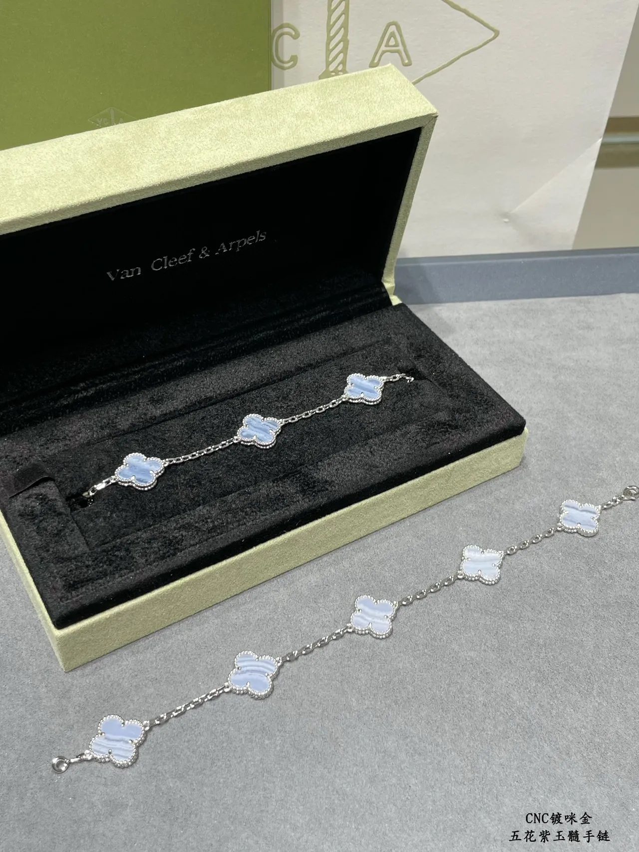 Van Cleef & Arpels Alhambra Five-Leaf Clover Light Blue Stone Bracelet 4