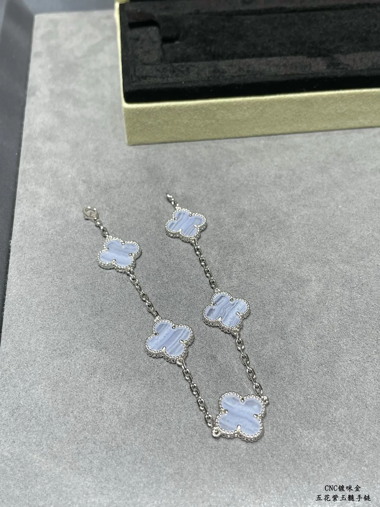 Van Cleef & Arpels Alhambra Five-Leaf Clover Light Blue Stone Bracelet 6
