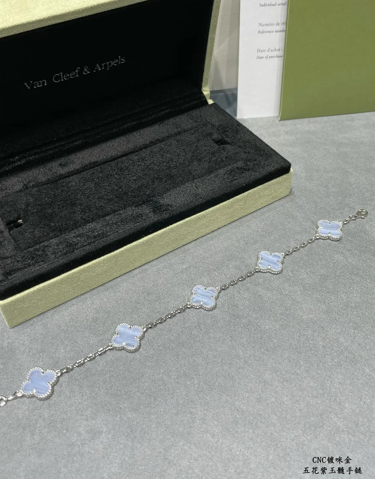 Van Cleef & Arpels Alhambra Five-Leaf Clover Light Blue Stone Bracelet 8