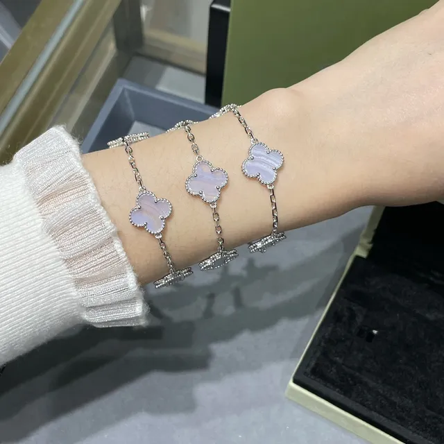 Van Cleef & Arpels Alhambra Five-Leaf Clover Light Blue Stone Bracelet 9