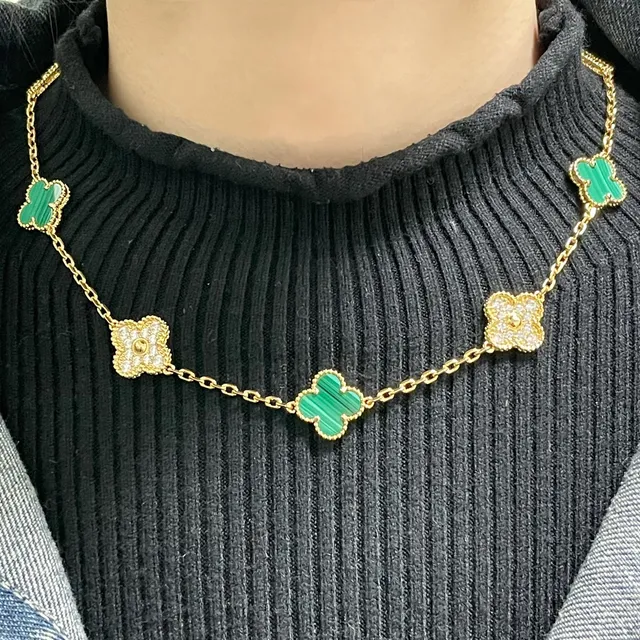 Van Cleef & Arpels Alhambra Malachita diamantes pavé trevo de quatro folhas colar 9