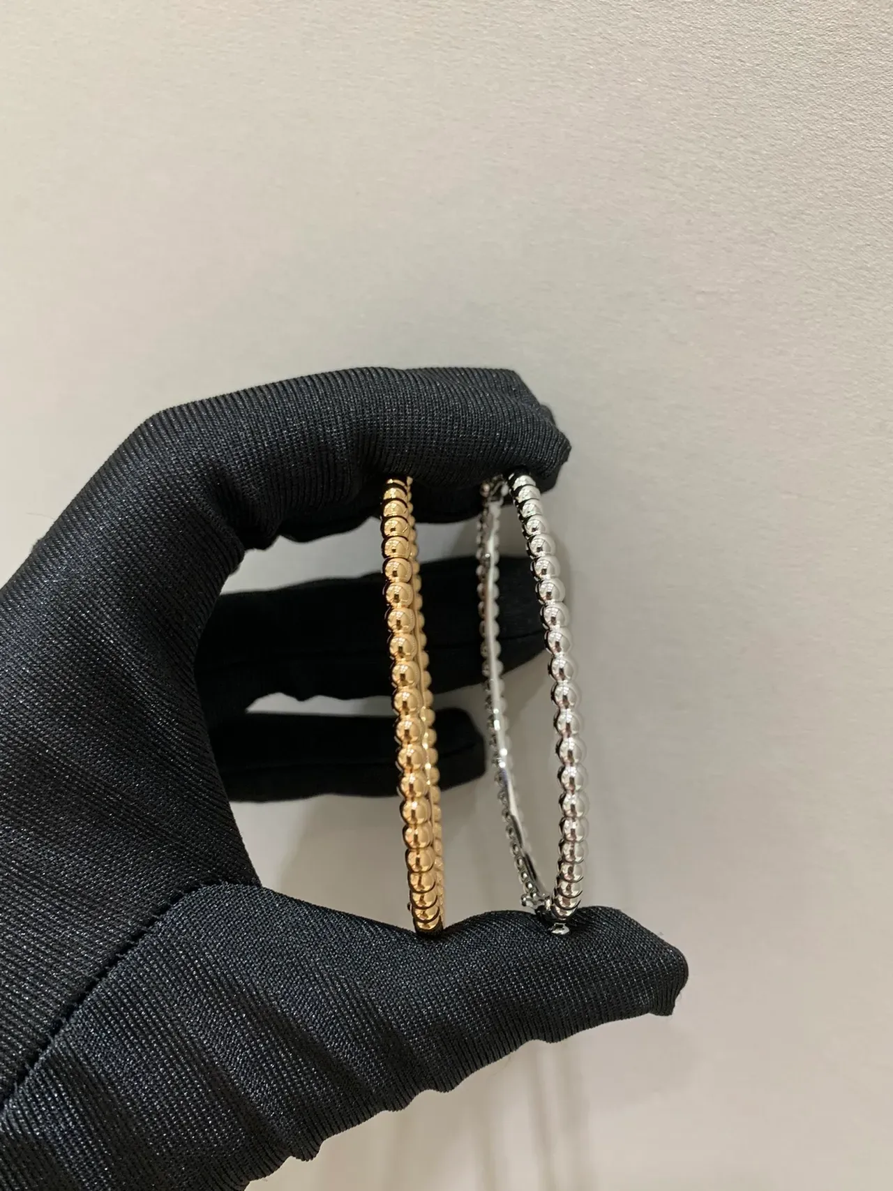 Van Cleef & Arpels Alhambra Pavé Gold and Silver Bangle Bracelets 6