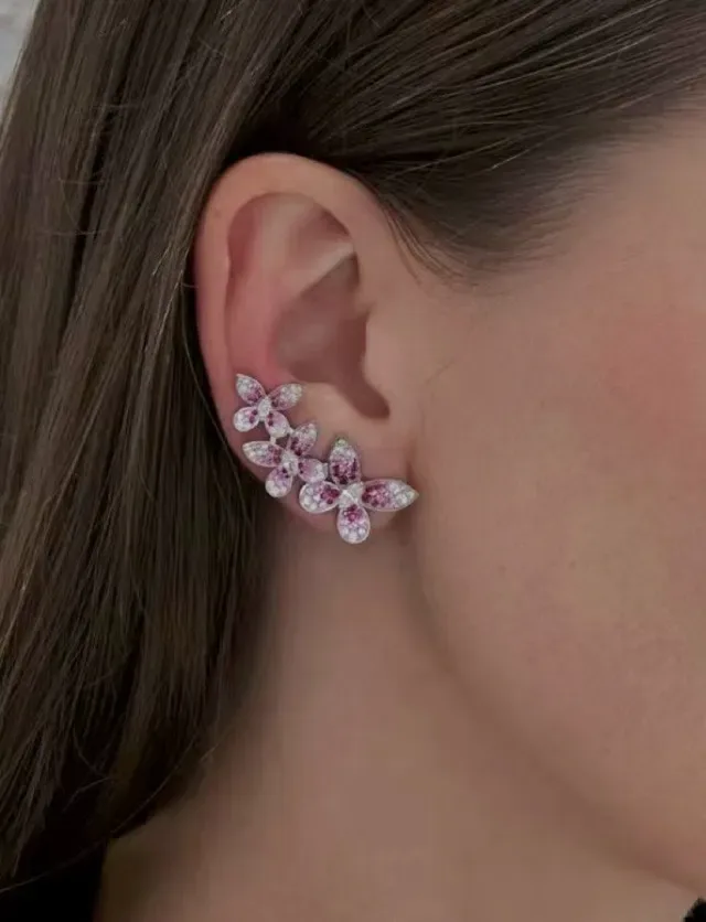 Van Cleef & Arpels Frivole Boucles d'oreilles floral cluster rose et blanc 3