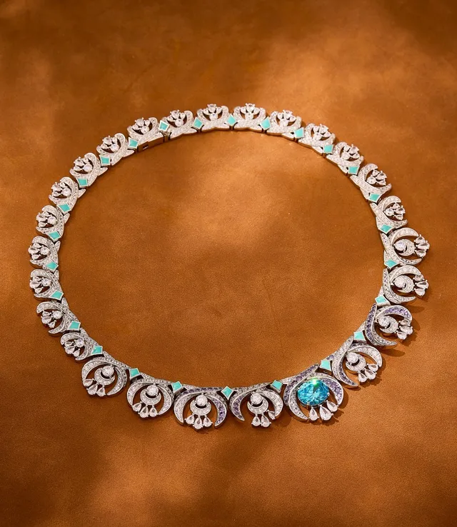 Van Cleef & Arpels Gold Blue Alta Joalheria Artesanal Filigrana de Rosa Colar 2