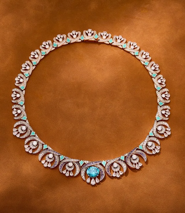 Van Cleef & Arpels Gold Blue Alta Joalheria Artesanal Filigrana de Rosa Colar 6