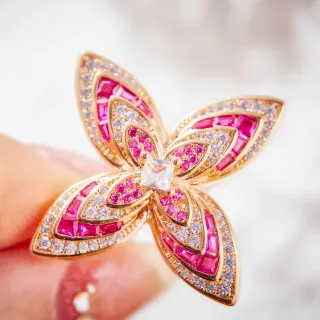 Van Cleef & Arpels الذهب الوردي خاتم نموذج زهري-فراشة Pavé-Set ماس