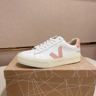 VEJA White Pink Low-Top Leather Upper Lifestyle Sneakers