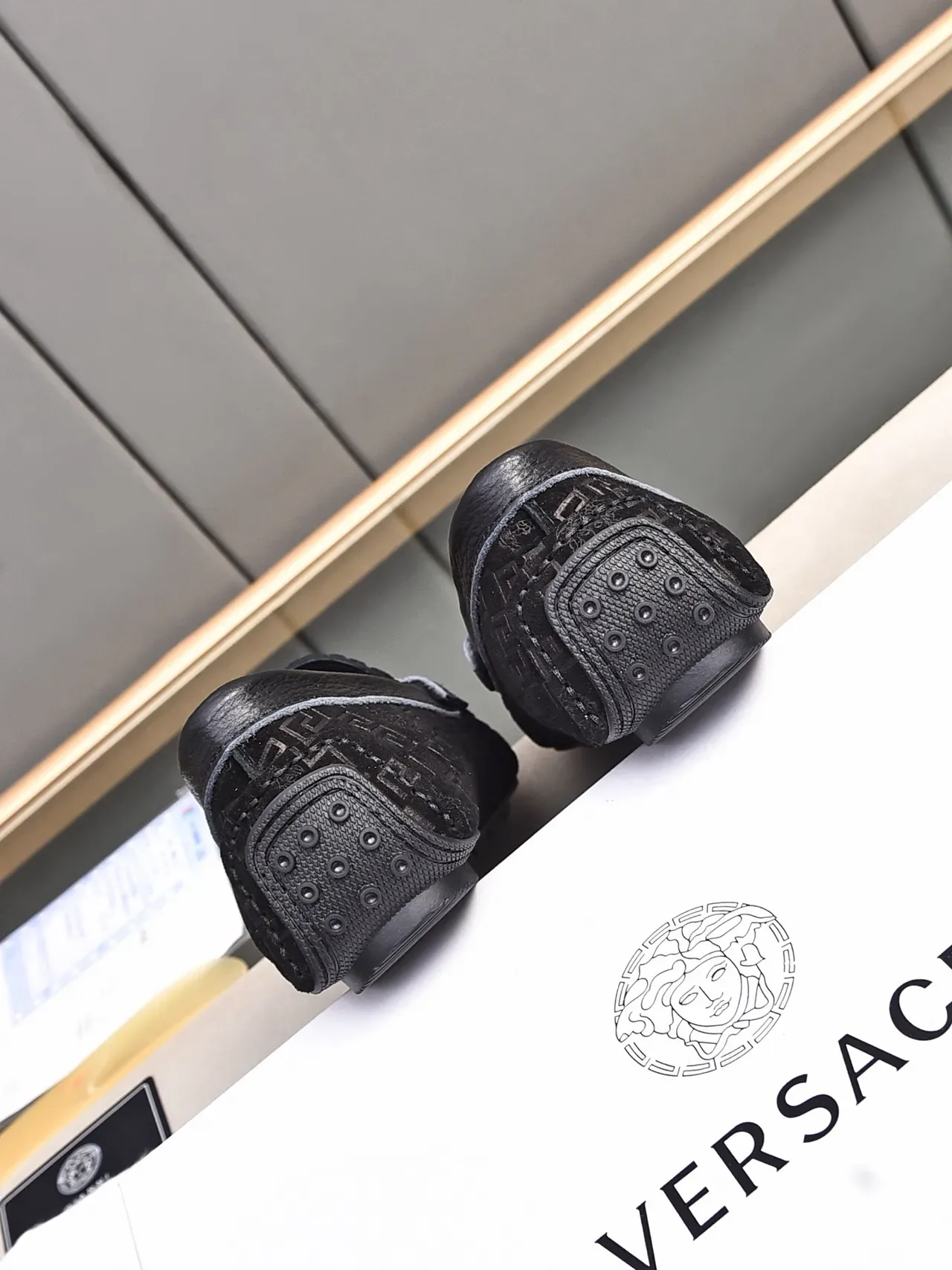 Versace Black Gold Embossed Greca Pattern Medusa Head Medallion Loafer 3