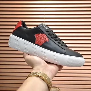 Versace Black Red Leather Upper Medusa Head Appliqué Lifestyle Sneakers