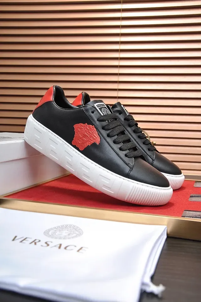 Versace Black Red Leather Upper Medusa Head Appliqué Lifestyle Sneakers 2
