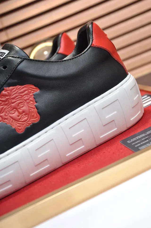 Versace Black Red Leather Upper Medusa Head Appliqué Lifestyle Sneakers 3