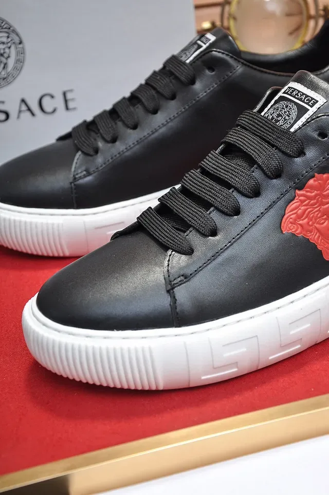 Versace Black Red Leather Upper Medusa Head Appliqué Lifestyle Sneakers 4