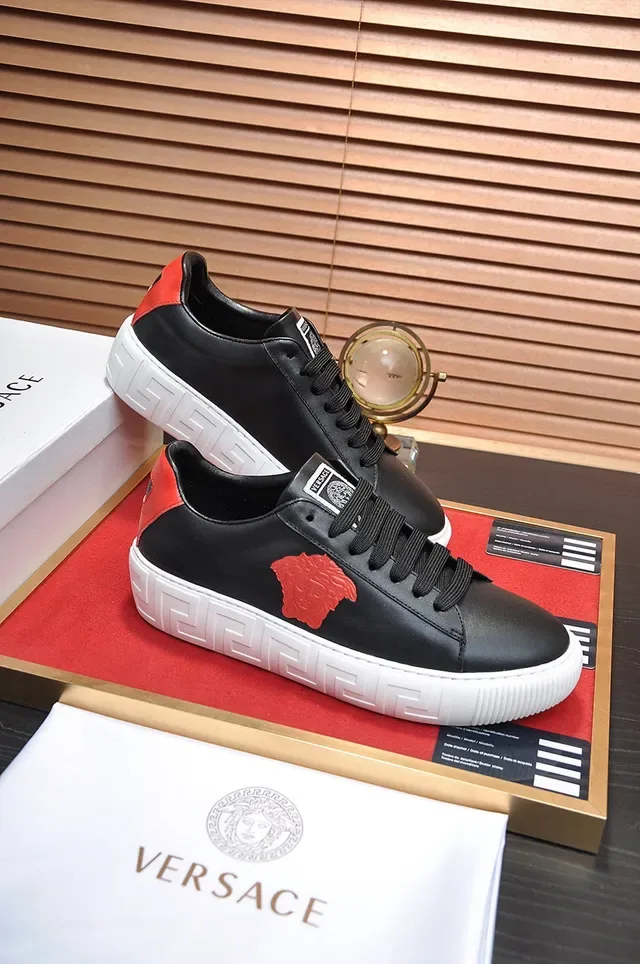 Versace Black Red Leather Upper Medusa Head Appliqué Lifestyle Sneakers 6